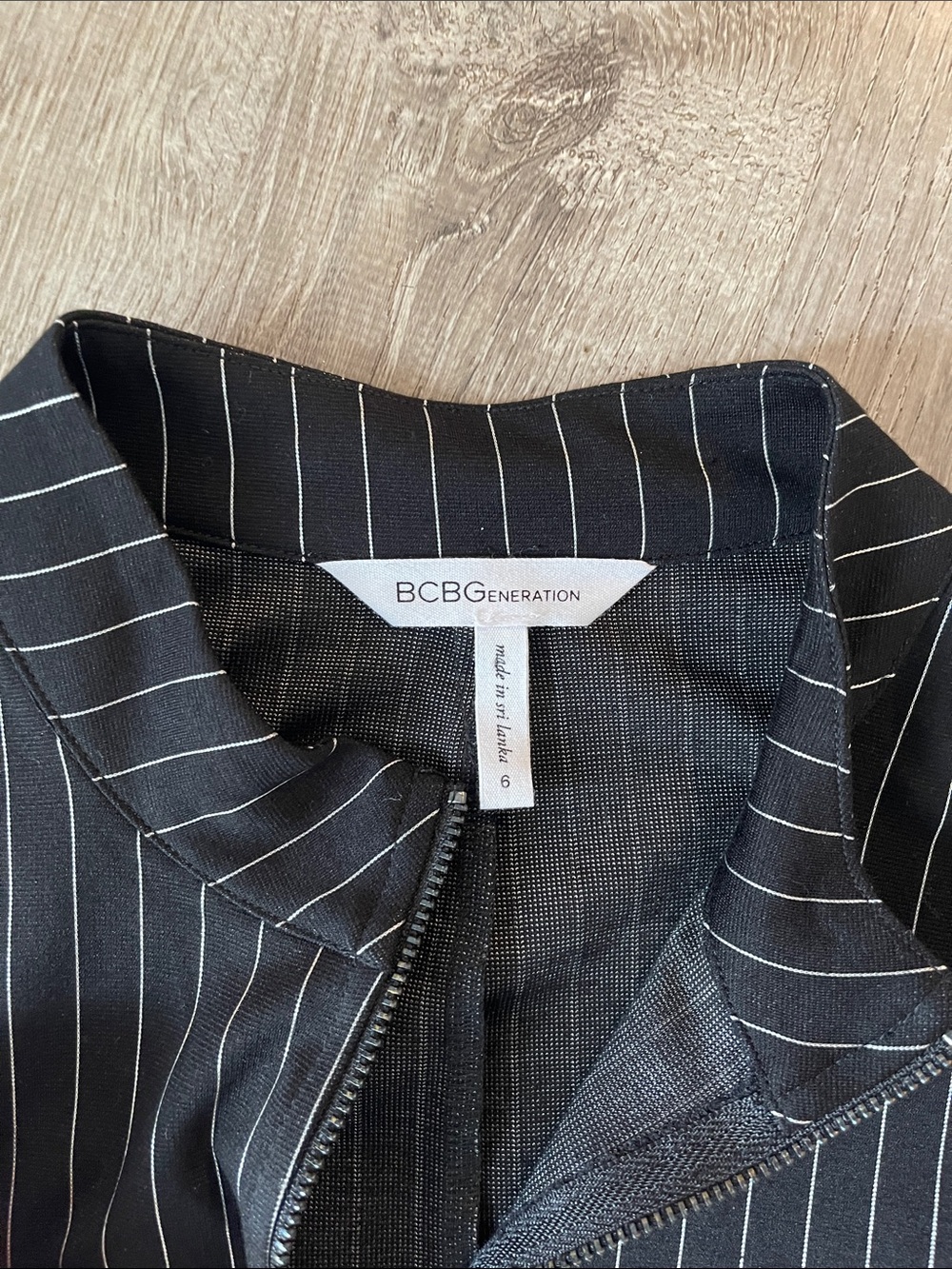 BCBGeneration Black Pinstripe Mini Dress with Ring-Zip - Picture 2 of 3